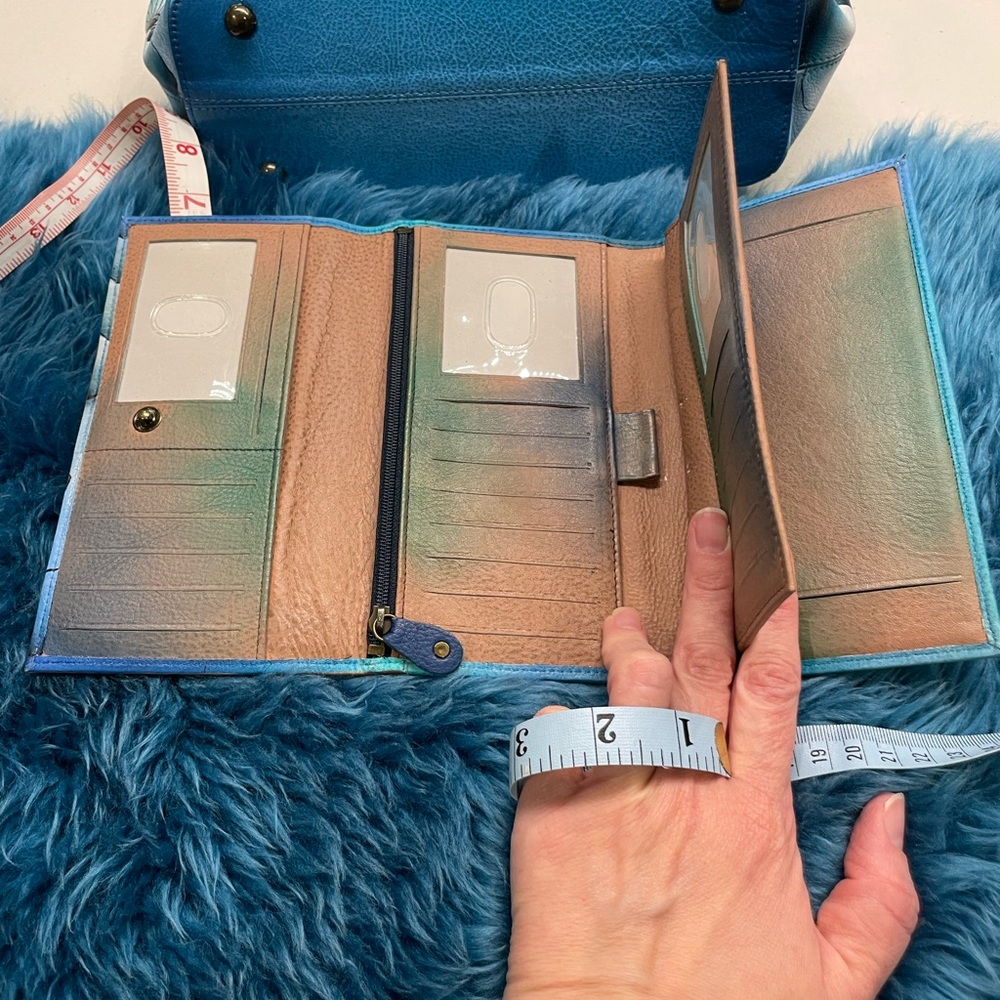 Anuschka Mermaid Design Blue Adjustable Crossbody Purse and Wallet Set - Picture 8 of 9